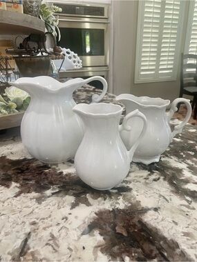 (3) White Decorative Ceramic Pitchers